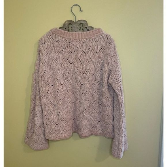 LC Lauren Conrad Brook Beige/Blush Pink Chenille Sweater Bell Sleeve Size Small - Picture 5 of 13